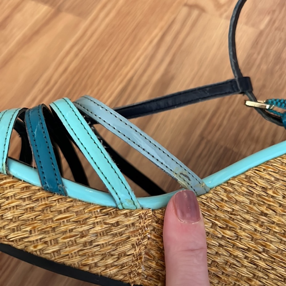 Christian Siriano for Payless wedge‎ Strappy sandals sz 9.5 turquoise t strap - Picture 13 of 14